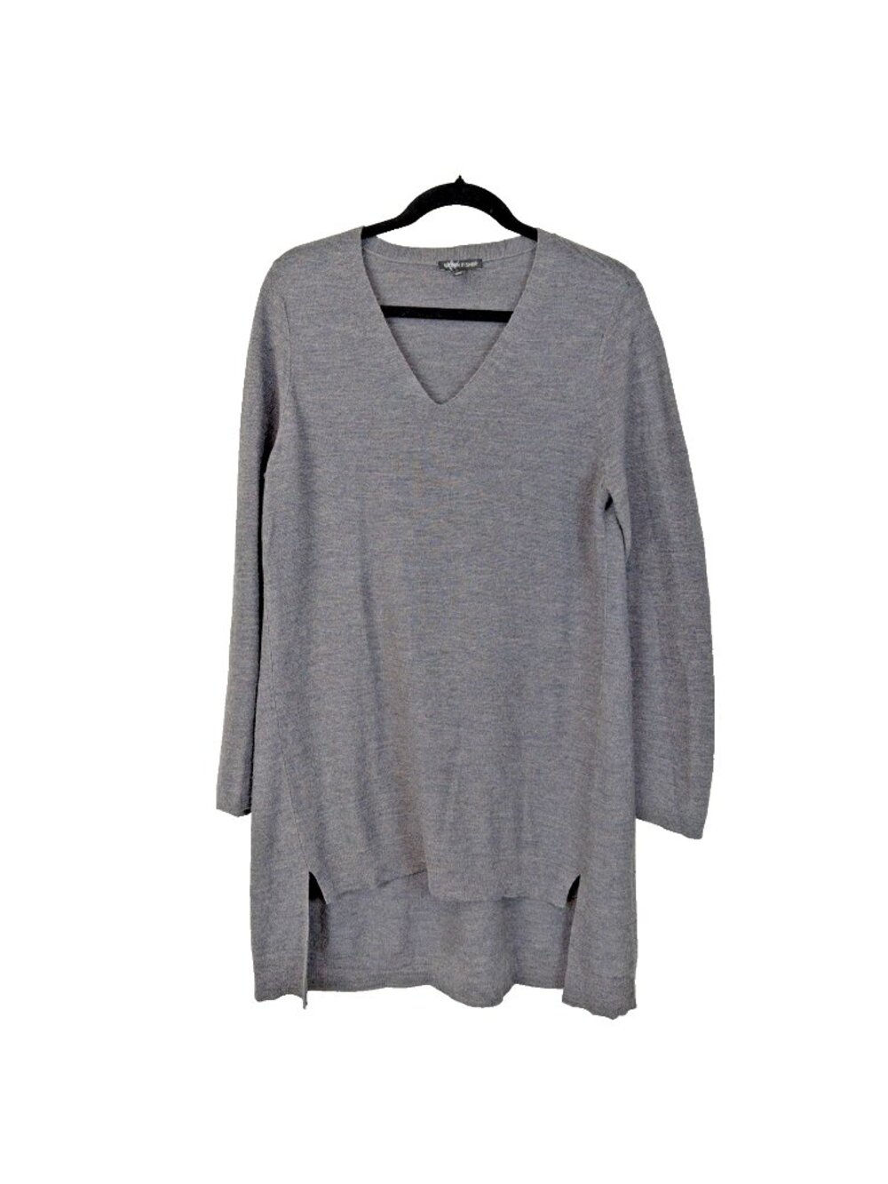 Eileen Fisher Merino Wool Tunic Sweater Womens M Gray Long Sleeve Pullover